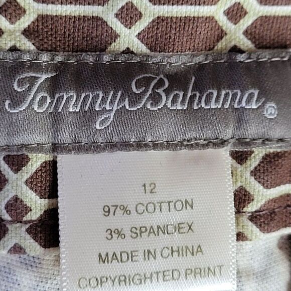 Tommy Bahama Capri Pants 12 Brown Mod Geometric Print Stretch Cotton Resort - Picture 13 of 13